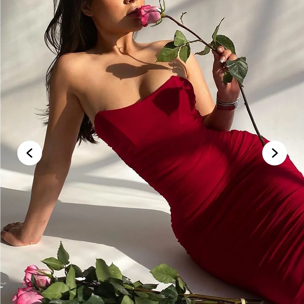 Fashion Nova Red Strapless Bodycon Dress